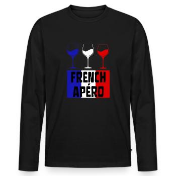 FRENCH APÉRO Vin Français bleu blanc et rouge - T-shirt manches longues Premium bio Homme - noir - Devant - Nico (187cm)