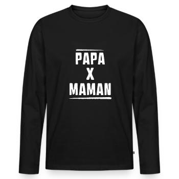 Papa X Maman bébé grossesse Annonce - T-shirt manches longues Premium bio Homme - noir - Devant - Nico (187cm)