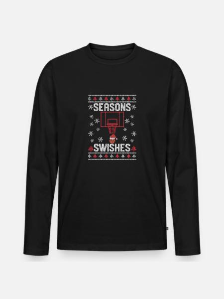 Basketballer Fan Ugly Christmas PJ - Mannen Premium Bio shirt met lange mouwen - zwart