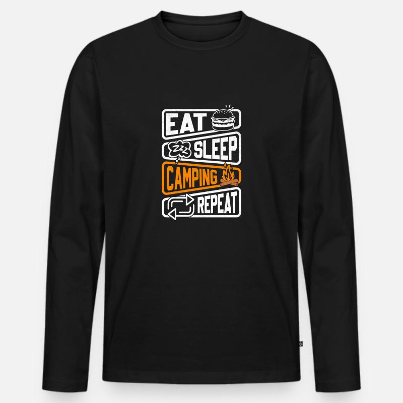 9 Eat sleep camping repeat - Männer Premium Bio Langarmshirt - Schwarz