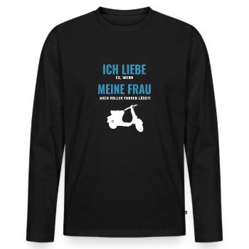 Ich liebe meine Frau wenn sie mich Roller fahren - Männer Premium Bio Langarmshirt - Schwarz - Vorne - Nico (187cm)