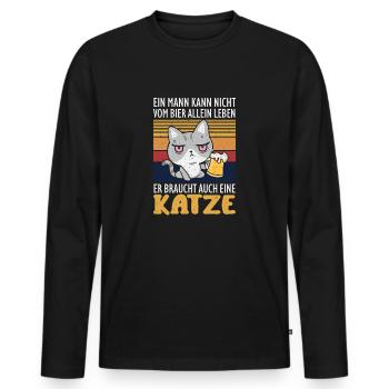Katzen und Bier - Männerspruch für Katzenpapas - Männer Premium Bio Langarmshirt - Schwarz - Vorne - Nico (187cm)