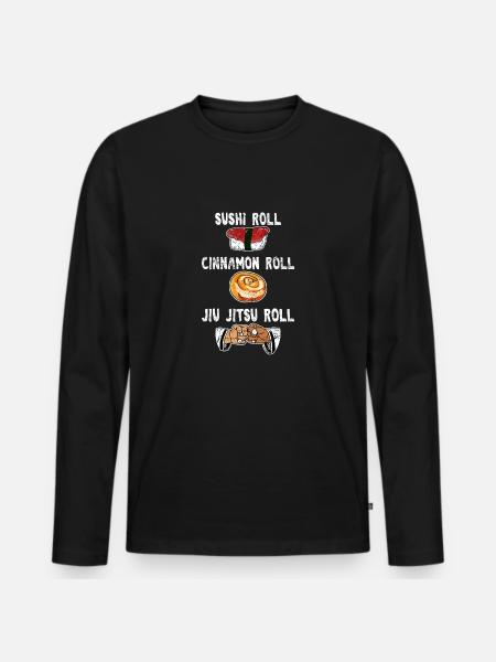 Grappige BJJ Sport Foodie Sushi Cinnamon Jiu Jitsu R - Mannen Premium Bio shirt met lange mouwen - zwart