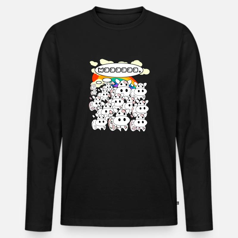 Erdbeeren - Kühe - Männer Premium Bio Langarmshirt - Schwarz
