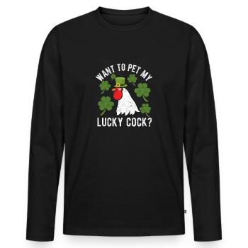 Do you want to stroke my lucky Funny - Men's Premium Organic Long Sleeve Shirt - black - Front - Nico (187cm)