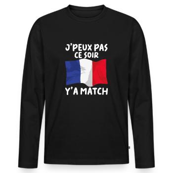 J'peux Pas Match Cadeau Drapeau France Supporter - T-shirt manches longues Premium bio Homme - noir - Devant - Nico (187cm)