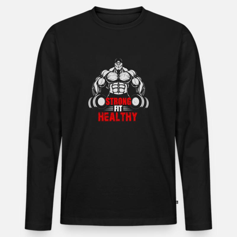 Stark Fit Gesund - Männer Premium Bio Langarmshirt - Schwarz