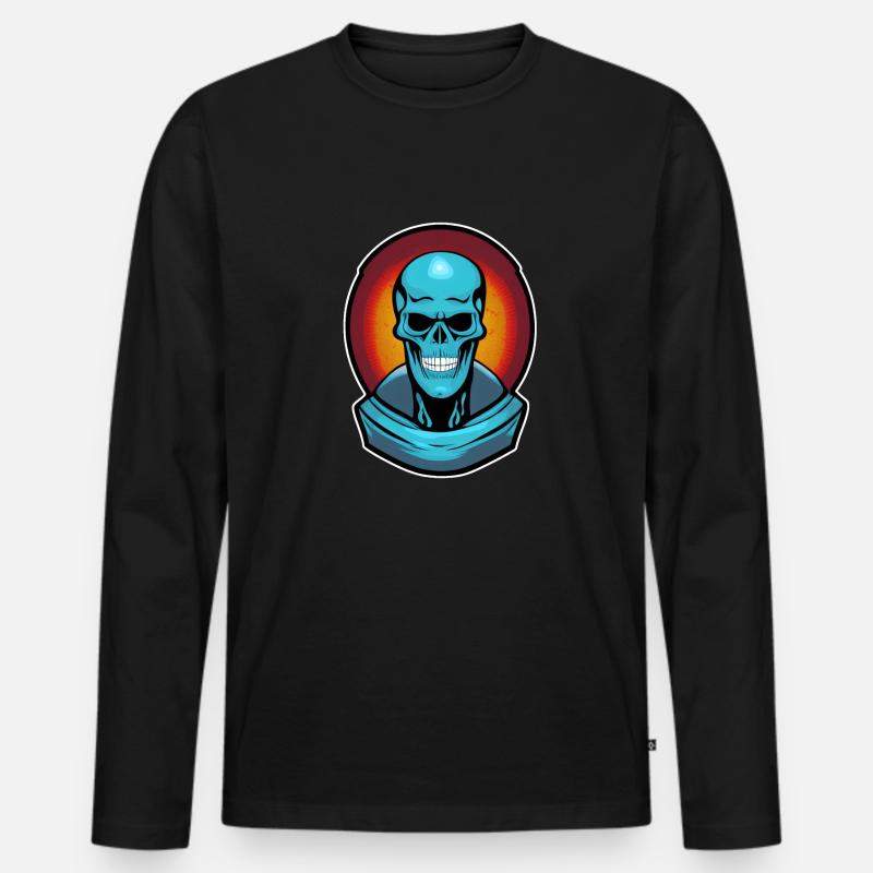 Blauer Monsterschädel - Männer Premium Bio Langarmshirt - Schwarz
