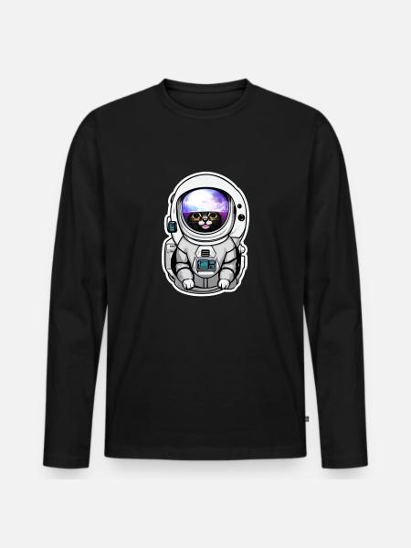 chat astronaute dans l espace - T-shirt manches longues Premium bio Homme - noir
