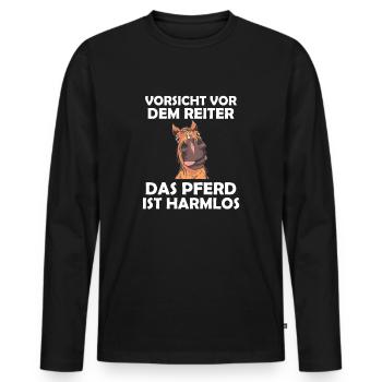 VORSICHT VOR DEM REITER I PFERDEDESIGN I REITER - Männer Premium Bio Langarmshirt - Schwarz - Vorne - Nico (187cm)