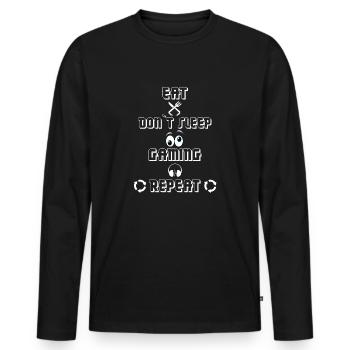 GAMING DESIGN EAT DON`T SLEEP GAMING REPEAT GAMER - Männer Premium Bio Langarmshirt - Schwarz - Vorne - Nico (187cm)