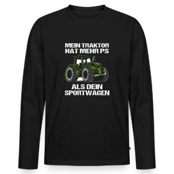 LANDWIRT LANDWIRTSCHAFT TRAKTOR DESIGN BAUER - Männer Premium Bio Langarmshirt - Schwarz - Vorne - Nico (187cm)