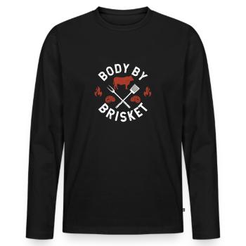 Body By Brisket Funny BBQ Lover Smoker Grilling - Men's Premium Organic Long Sleeve Shirt - black - Front - Nico (187cm)