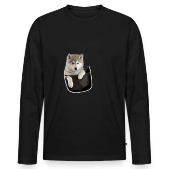 Niedlicher grauer Wolf in der Tasche Lustige Wolves-Grafik - Männer Premium Bio Langarmshirt - Schwarz - Vorne - Nico (187cm)