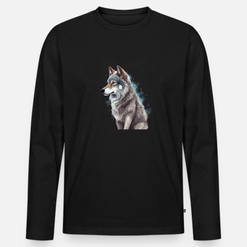 Grauer Wolf Jagdrevier Wilde Tiergrafik - Männer Premium Bio Langarmshirt - Schwarz