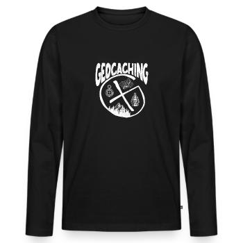 Lustiges Geocaching Geocacher Camping Abenteuer - Männer Premium Bio Langarmshirt - Schwarz - Vorne - Nico (187cm)