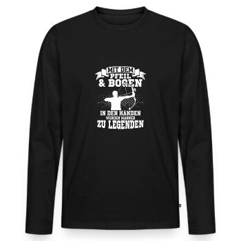 Mit dem Pfeil & Bogen in den Händen Bogenschütze - Männer Premium Bio Langarmshirt - Schwarz - Vorne - Nico (187cm)