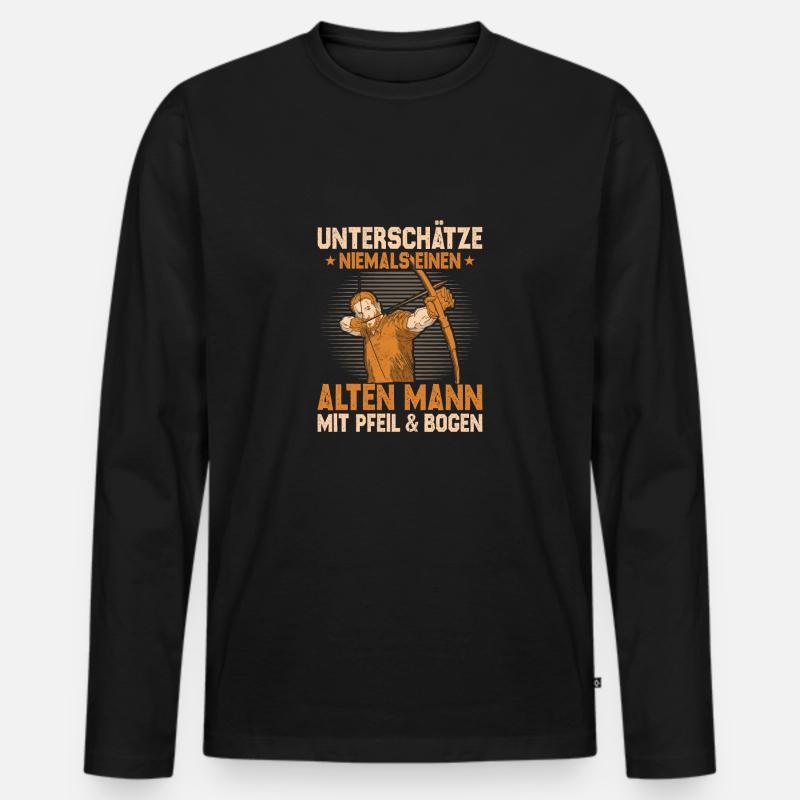 Unterschätze niemals einen Mann mit Pfeil & Bogen - Männer Premium Bio Langarmshirt - Schwarz