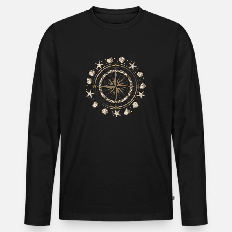 Kompass Maritim Muscheln - Männer Premium Bio Langarmshirt - Schwarz