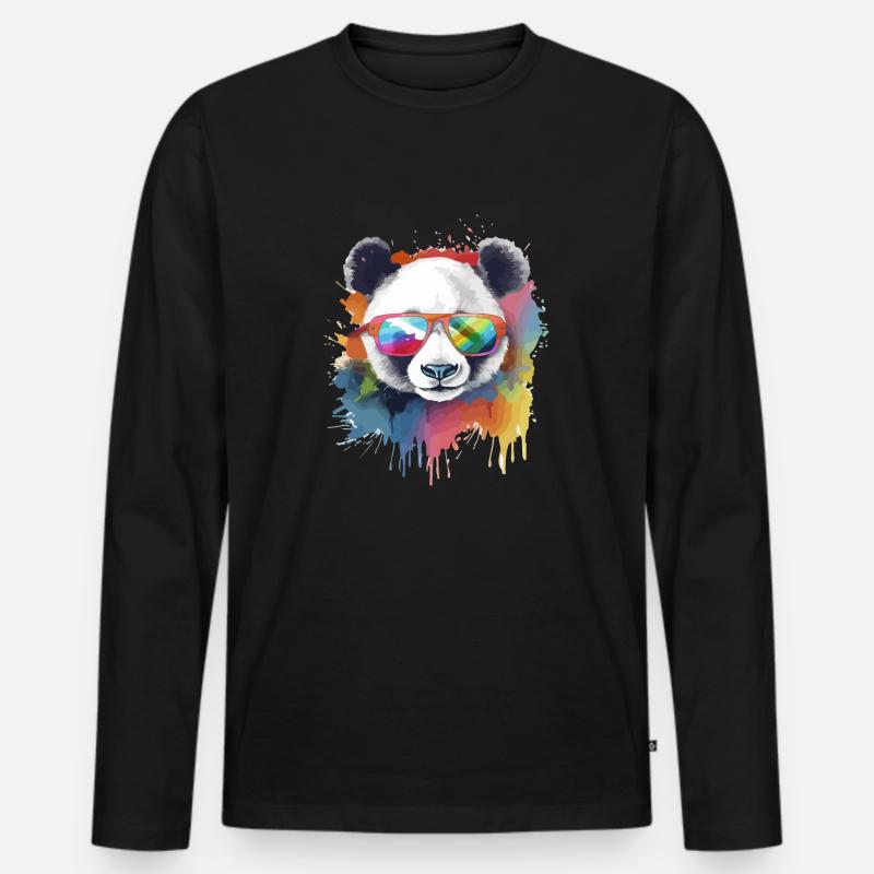 Ikko der Panda mit Brille - Männer Premium Bio Langarmshirt - Schwarz