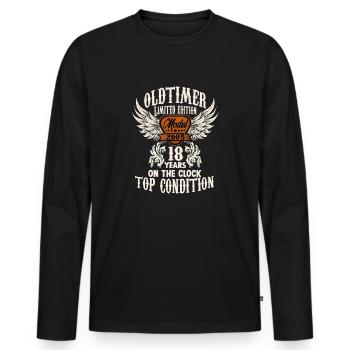 18 year old classic car retro birthday rocker - Männer Premium Bio Langarmshirt - Schwarz - Vorne - Nico (187cm)