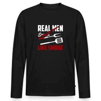 Les vrais hommes sentent la fumée Smoker BBQ Grilling - T-shirt manches longues Premium bio Homme - noir - Devant - Nico (187cm)