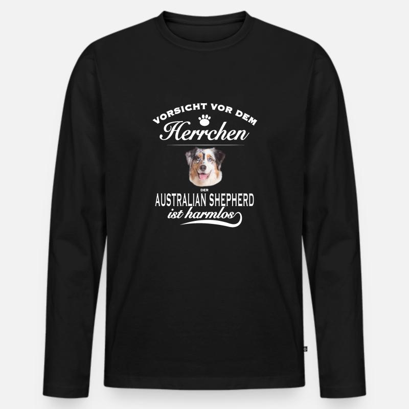 Vorsicht vor dem Herrchen - Australian Shepherd - Männer Premium Bio Langarmshirt - Schwarz