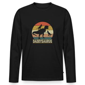 Daddysaurus Two kids christmas Gift For Dad, Daddy - Men's Premium Organic Long Sleeve Shirt - black - Front - Nico (187cm)