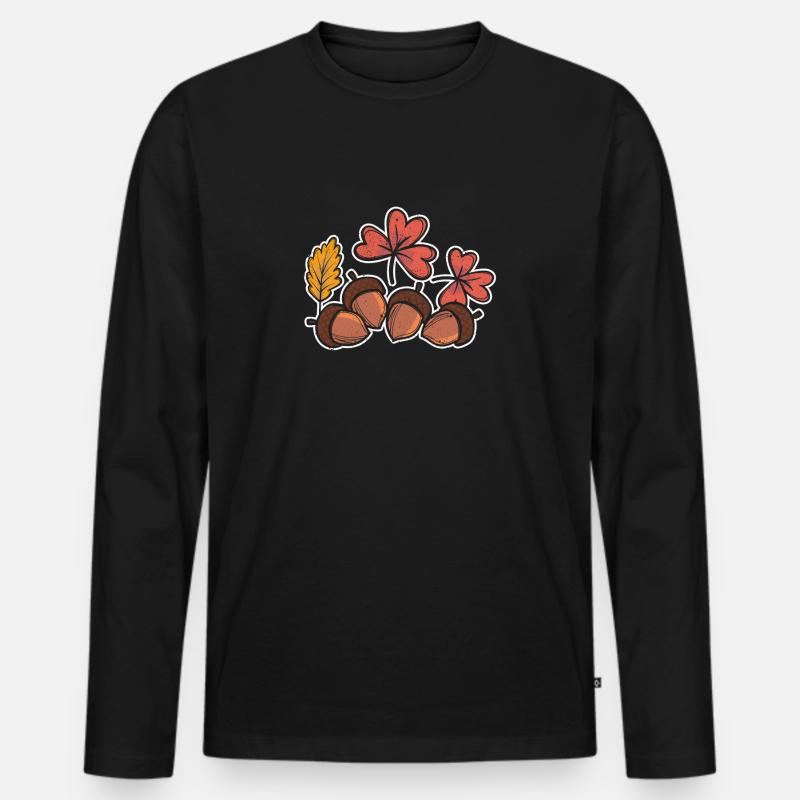 Herbstblätter Eicheln Fall Lover Thanksgiving - Männer Premium Bio Langarmshirt - Schwarz