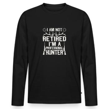 Ich bin nicht im Ruhestand Ich bin ein Jäger - Männer Premium Bio Langarmshirt - Schwarz - Vorne - Nico (187cm)