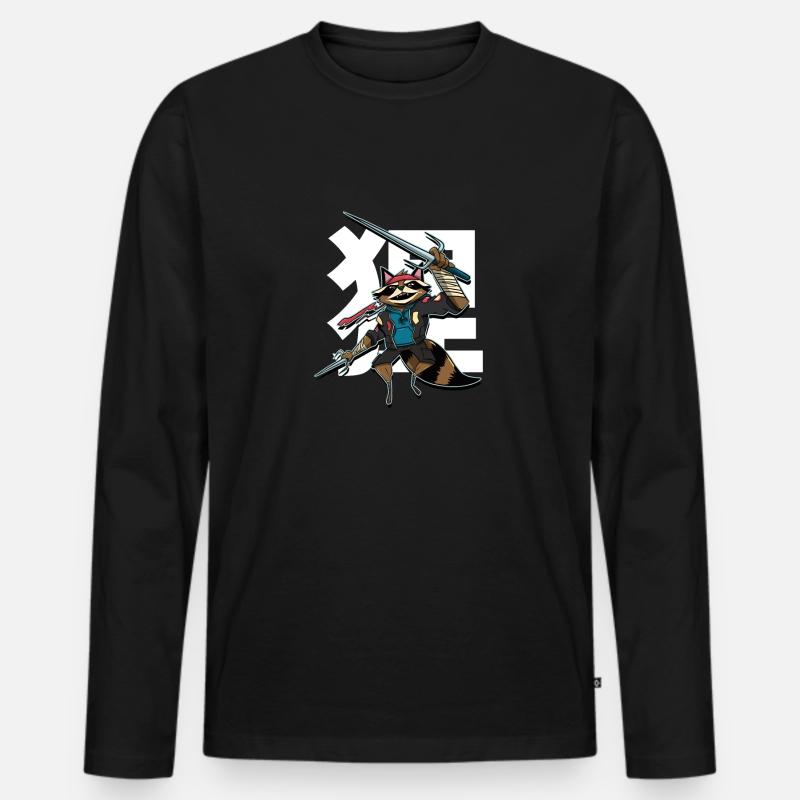 Samurai-Waschbär - Männer Premium Bio Langarmshirt - Schwarz