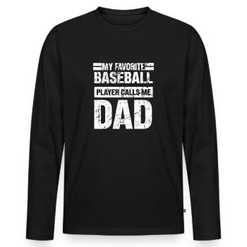 Le joueur de baseball préféré m’appelle papa fête des pères - T-shirt manches longues Premium bio Homme - noir - Devant - Nico (187cm)