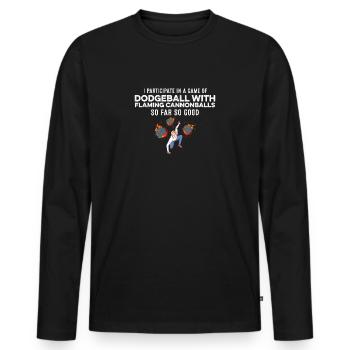 Je participe à une partie de ballon chasseur avec flaming - T-shirt manches longues Premium bio Homme - noir - Devant - Nico (187cm)