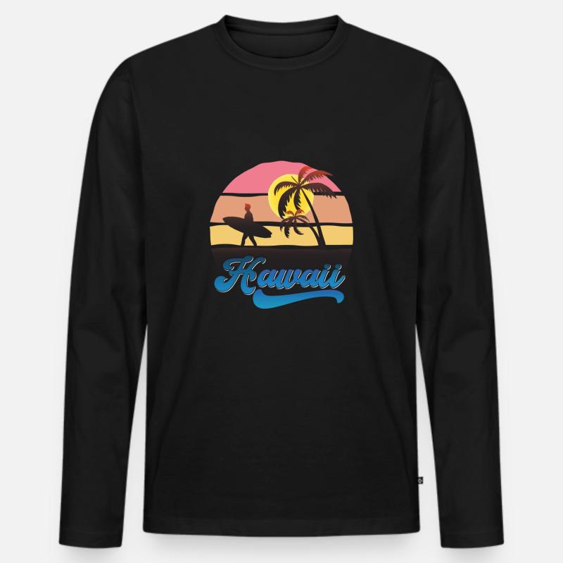 Hawaii Surf Sunset Beach Design - Männer Premium Bio Langarmshirt - Schwarz