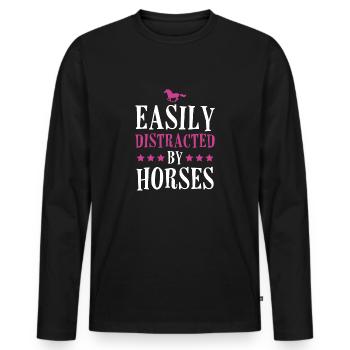 Facilement distrait par les chevaux - T-shirt manches longues Premium bio Homme - noir - Devant - Nico (187cm)