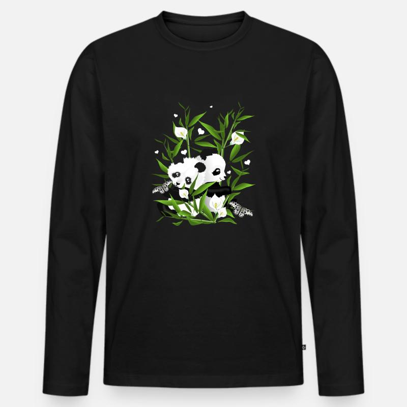 Pandababys im Bambusfeld - Männer Premium Bio Langarmshirt - Schwarz