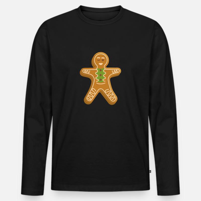 Lebkuchenmann Lustige Weihnachtsplätzchen Backen - Männer Premium Bio Langarmshirt - Schwarz
