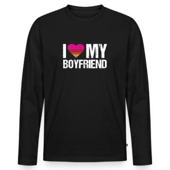 J’aime mon coeur copain mon copain vintage bf - T-shirt manches longues Premium bio Homme - noir - Devant - Nico (187cm)