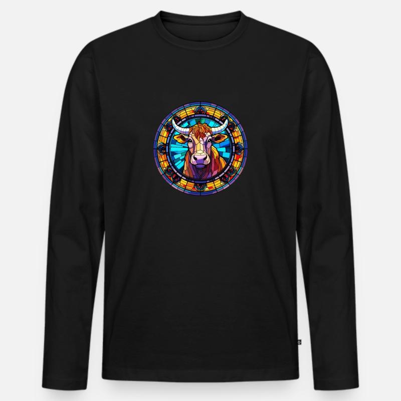 Einzigartiges Kuhkunst-Design - Glasmalerei - Männer Premium Bio Langarmshirt - Schwarz
