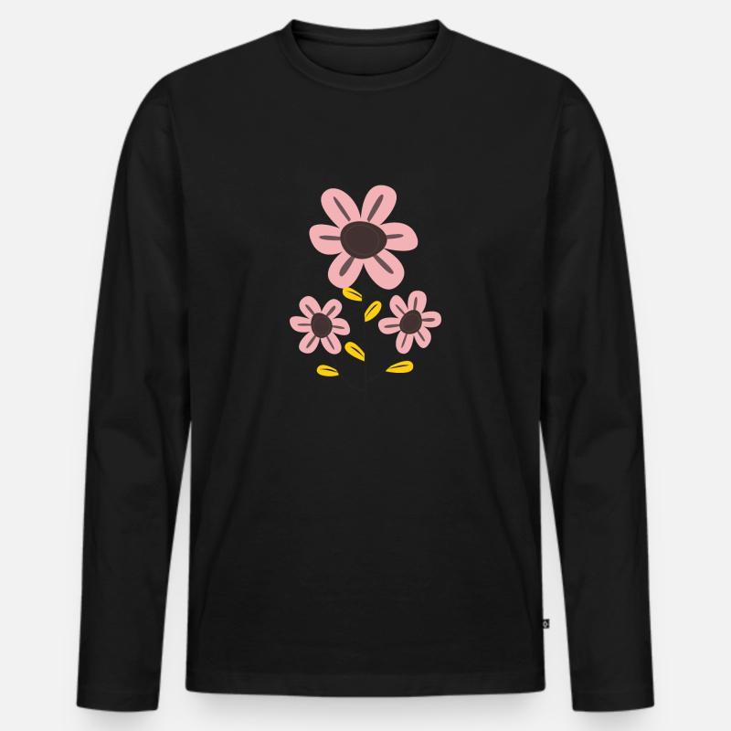 Rosa Blume - Männer Premium Bio Langarmshirt - Schwarz