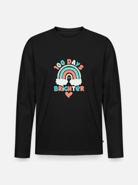 100 Days Brighter Teacher Student - Men's Premium Organic Long Sleeve Shirt - black