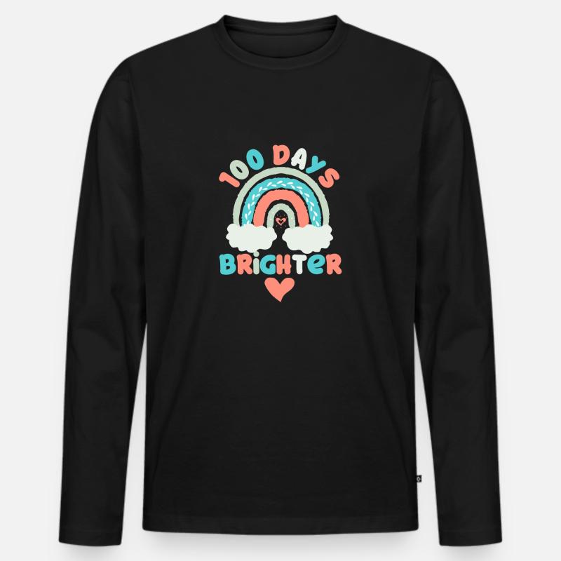 100 Days Brighter Teacher Student - Männer Premium Bio Langarmshirt - Schwarz