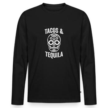Tacos Tequila Sugar Skull Calavera Alcool Mexicain - T-shirt manches longues Premium bio Homme - noir - Devant - Nico (187cm)