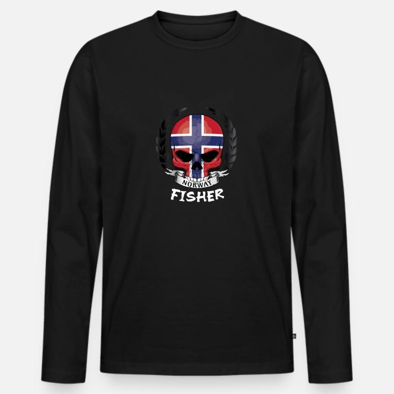 Fischer Angler in Norwegen - Männer Premium Bio Langarmshirt - Schwarz