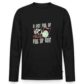 Un pot plein de thé est un cœur plein de joie Tea Drin - T-shirt manches longues Premium bio Homme - noir - Devant - Nico (187cm)
