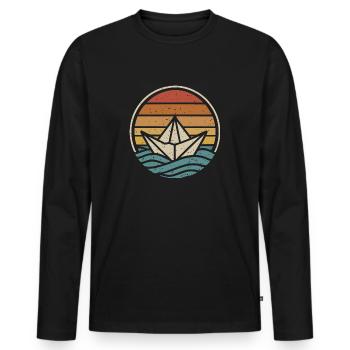 Boot Papierschiff Kapitän Bootsbesitzer Vintage - Männer Premium Bio Langarmshirt - Schwarz - Vorne - Nico (187cm)