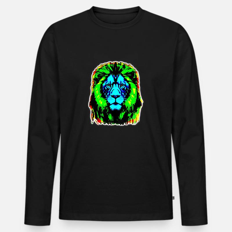 Löwe - farbenfroher Löwenkopf - Männer Premium Bio Langarmshirt - Schwarz
