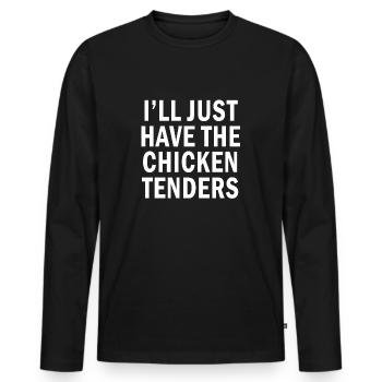 Citation drôle Je n’aurai que les filets de poulet - T-shirt manches longues Premium bio Homme - noir - Devant - Nico (187cm)