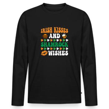 Irish Kisses And Shamrock Wishes St. Patrick's Day - Men's Premium Organic Long Sleeve Shirt - black - Front - Nico (187cm)