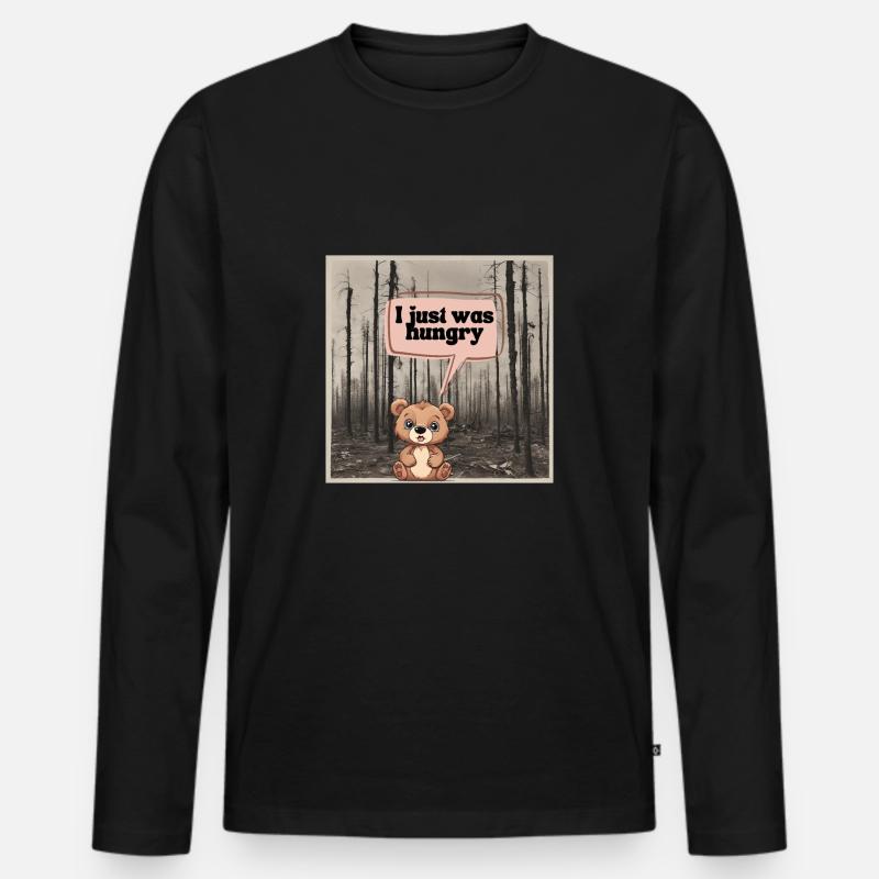Kleiner Bär mit großem Hunger - Männer Premium Bio Langarmshirt - Schwarz